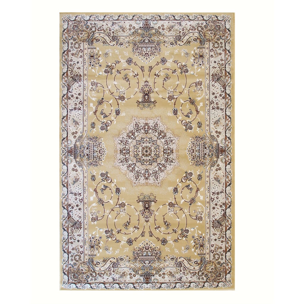 Gold Traditional Oriental Tabriz Design Area Rug - 3'11 x 5'11