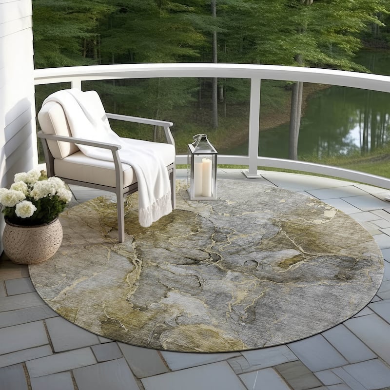 Machine Washable Indoor/ Outdoor Chantille Abstract Modern Rug - Taupe - 8' x 8'