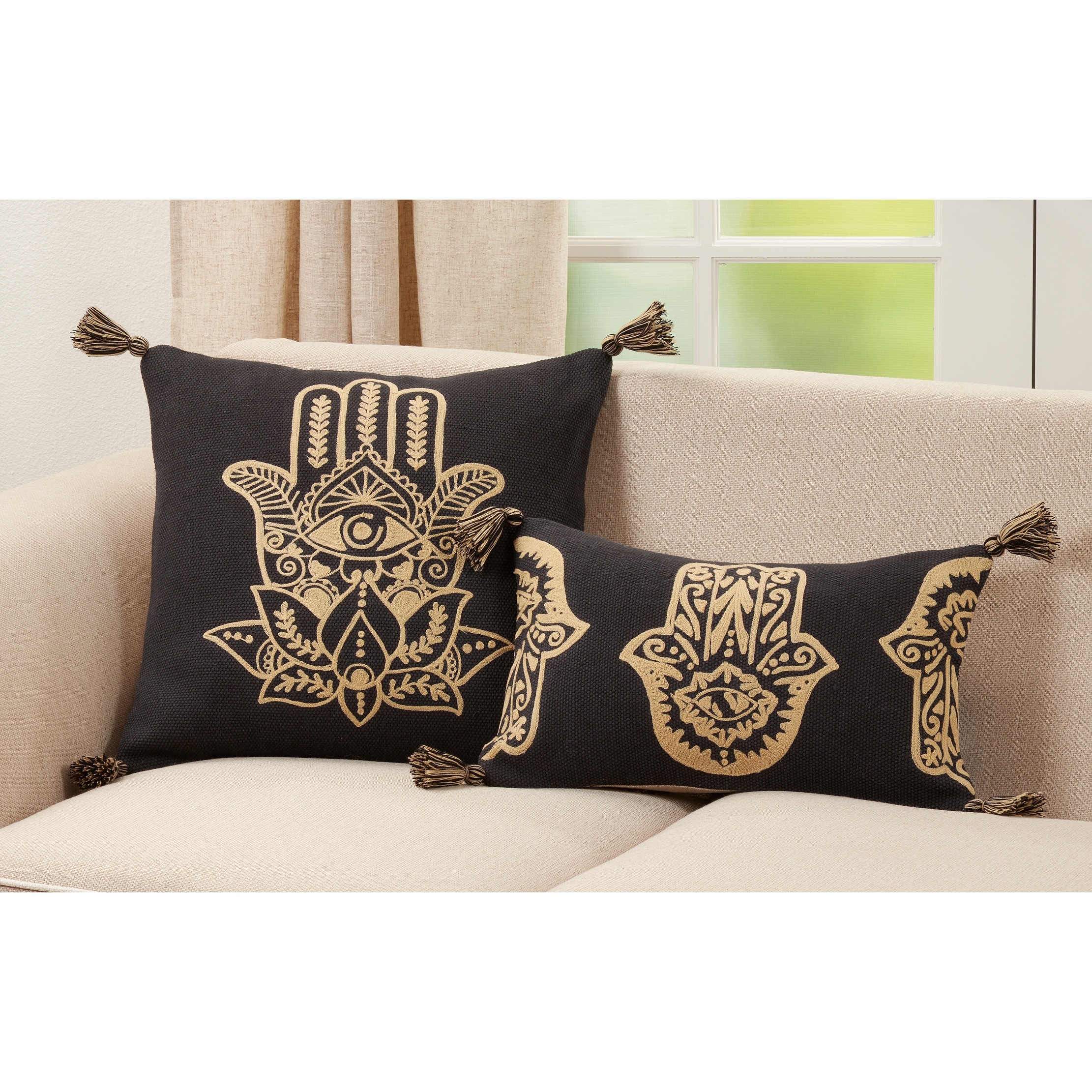 Embroidered Pillow With Hamsa Hand Design