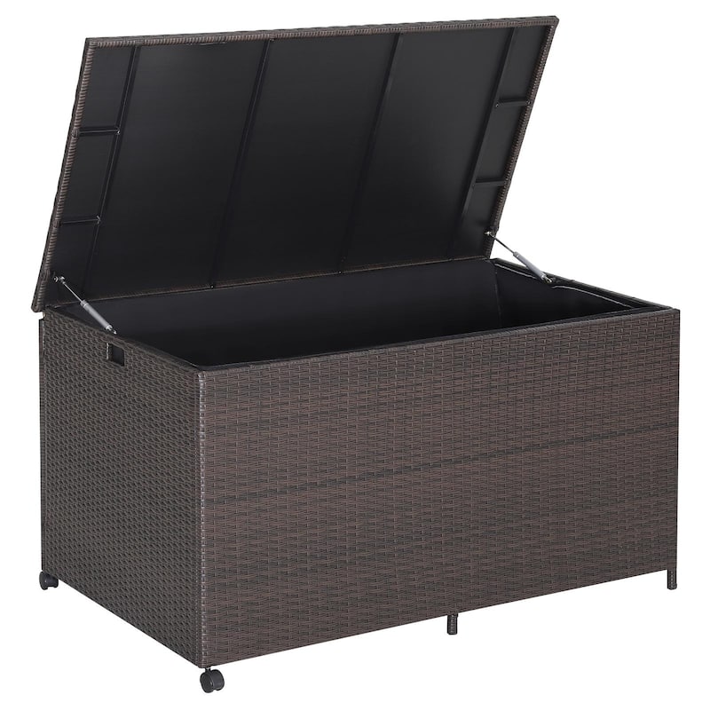Large Mix Brown Deck Storage Box with Steel Frame and Wheels and Protective Liner - 133 Gallon