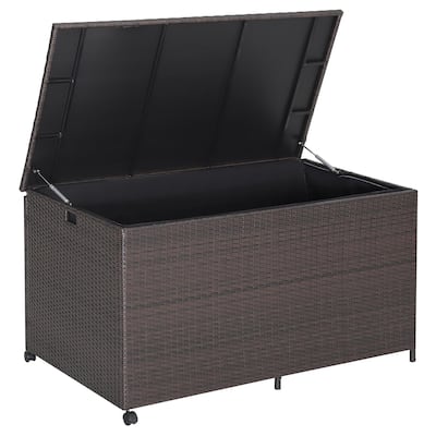 Large Mix Brown Deck Storage Box with Steel Frame and Wheels and Protective Liner
