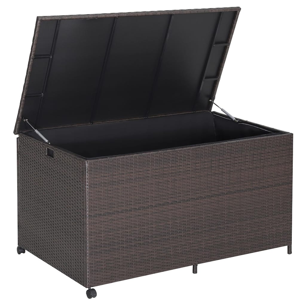 Large Mix Brown Deck Storage Box with Steel Frame and Wheels and Protective Liner