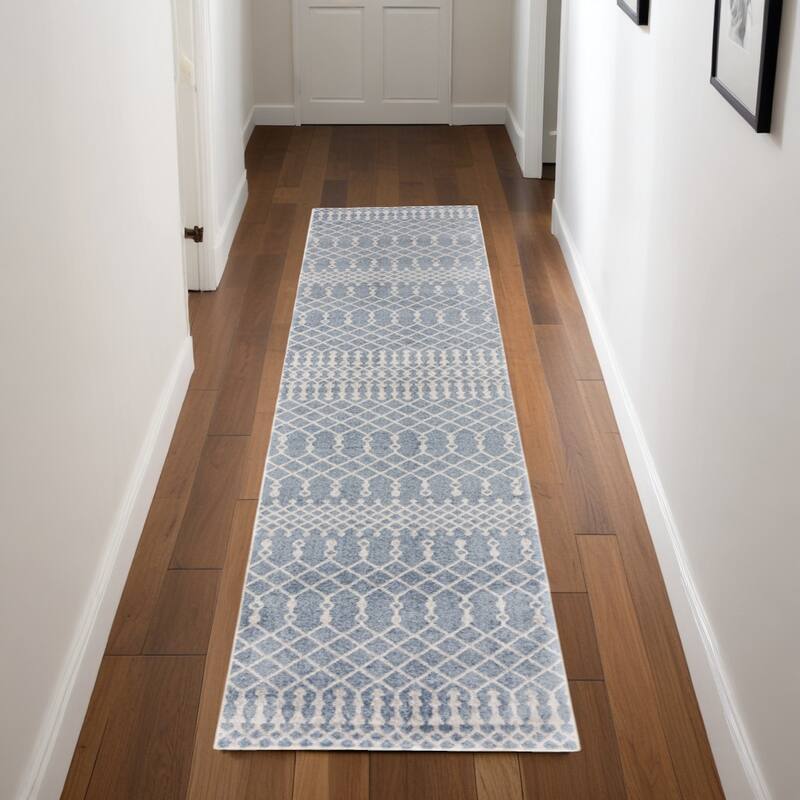 Pexep Power Loomed Low Pile Soft Area Rug By HomeRoots - 96' X '26' X '0.25 - 96' X '26' X '0.25 - Oxford Blue - Runner