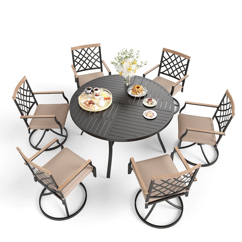 MAISON ARTS 5/7-Piece Patio Dining Set, 1 Metal Table with 4/6 Metal Swivel Dining Chairs