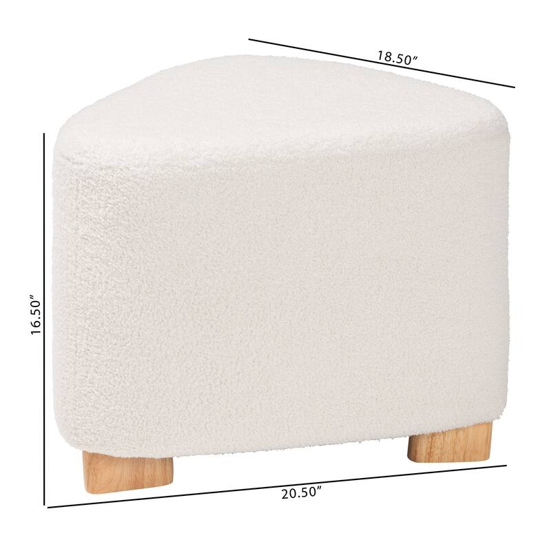 Brielle Modern and Contemporary Ivory Boucle Upholstered and Natural Brown Finished Wood Ottoman
