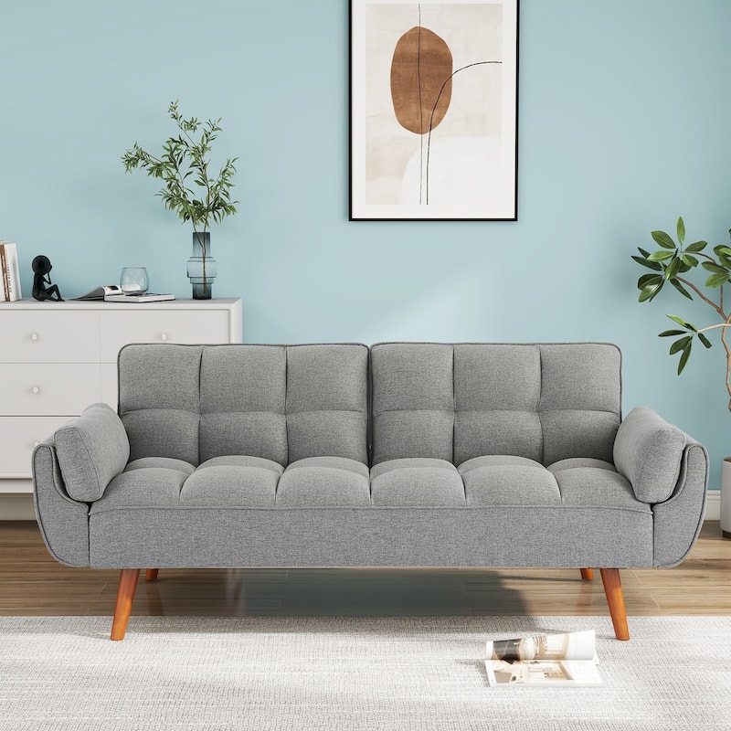 75.39 IN. Futon Sofa Bed, Convertible Upholstered Couch Sleeper with Reclining Sleeper Split Tufted Back - Grey