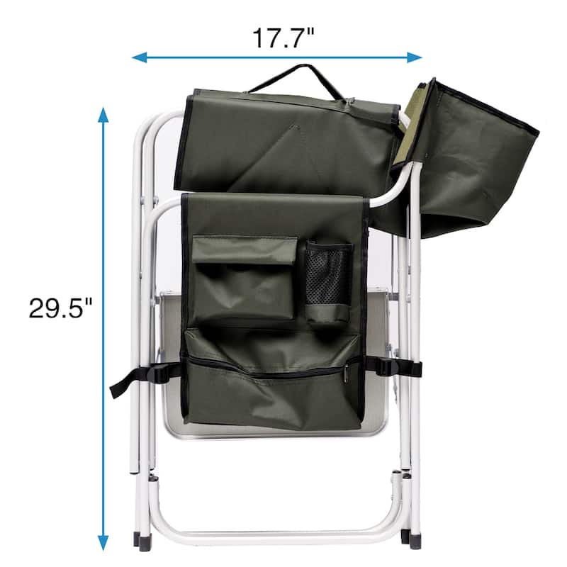 2-piece Padded Folding Outdoor Chair with Side Table and Storage Pockets - Green