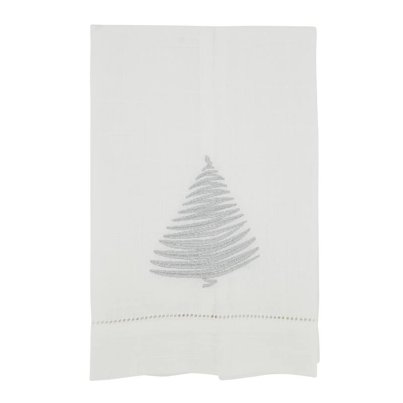 Holiday Delight Embroidered Christmas Tree Guest Towel (Set of 4) - Silver - Set of 4