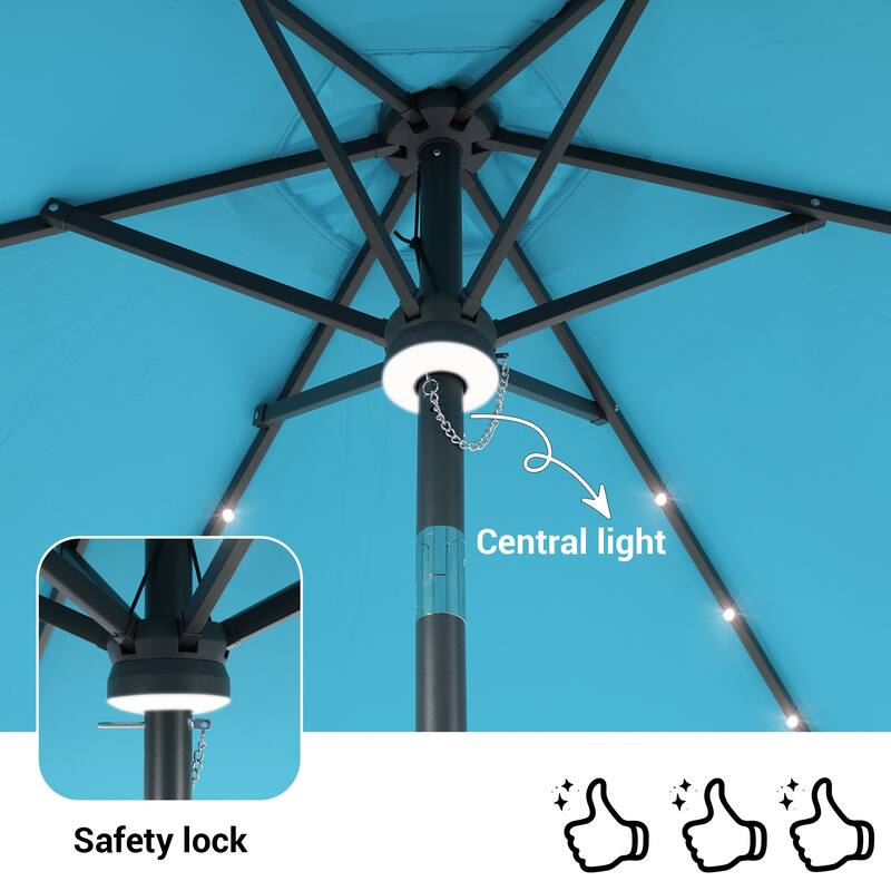 BONOSUKI Aluminum 9ft LED Patio Umbrella w/200gsm solution-dyed fabric