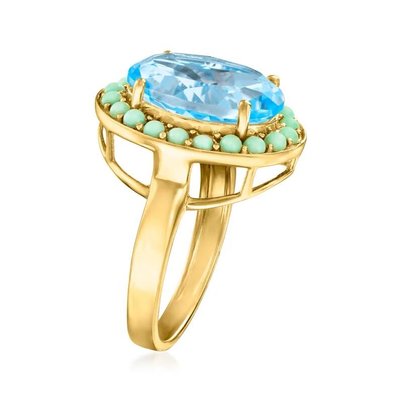 Sterling Silver Over Gold Plated Sky Blue Topaz And Campitos Turquoise Ring