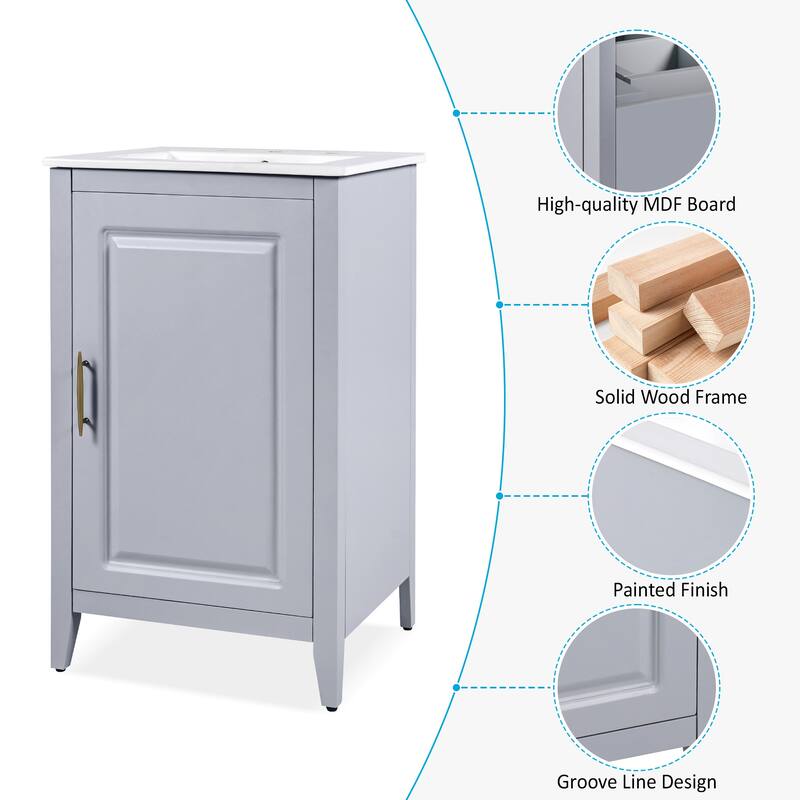 20.3" Freestanding Bathroom Vanity with Ceramic Sink, Soft-Close Door, Cabinet and Drawer Storage