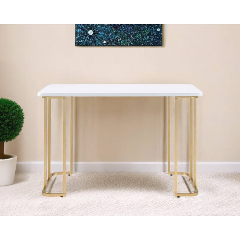 48" White and Gold Writing Desk - White