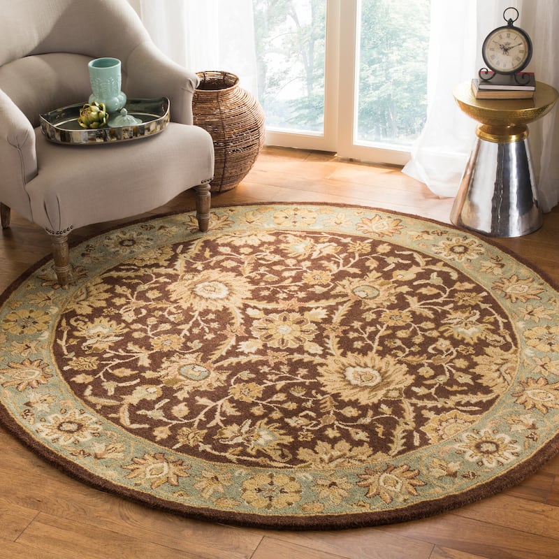 SAFAVIEH Handmade Antiquity Edie Traditional Oriental Wool Rug - 3'6" Round - Chocolate/Blue