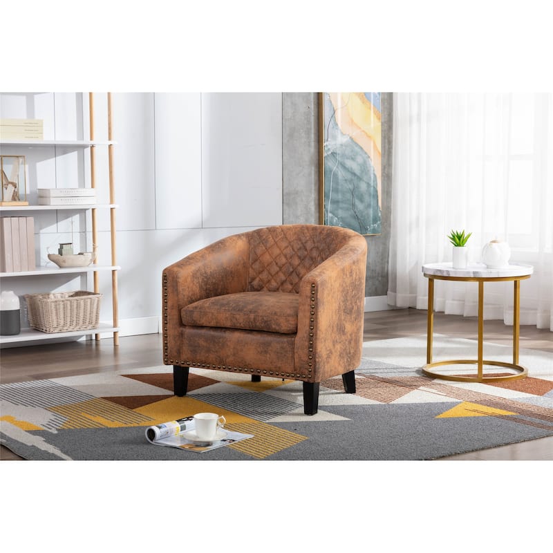 Accent Barrel chair living room chair with nailheads and solid wood ...
