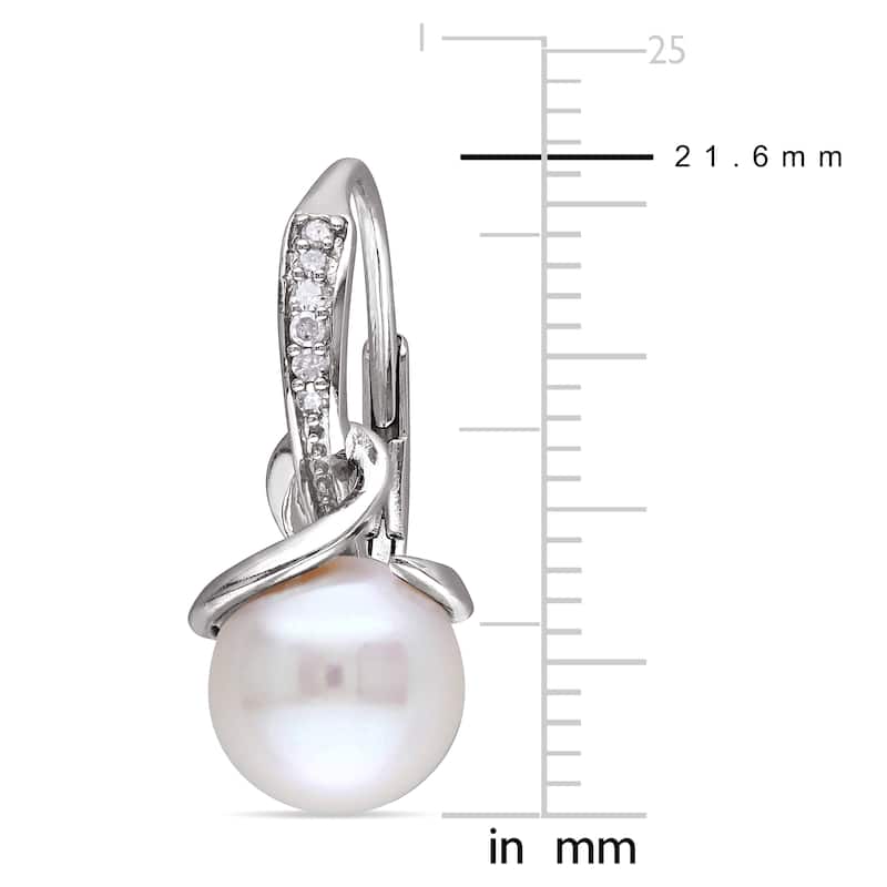 Miadora 8-8.5mm White Freshwater Cultured Pearl and Diamond Twist Leverback Earrings in Sterling Silver (G-H, I2-I3)