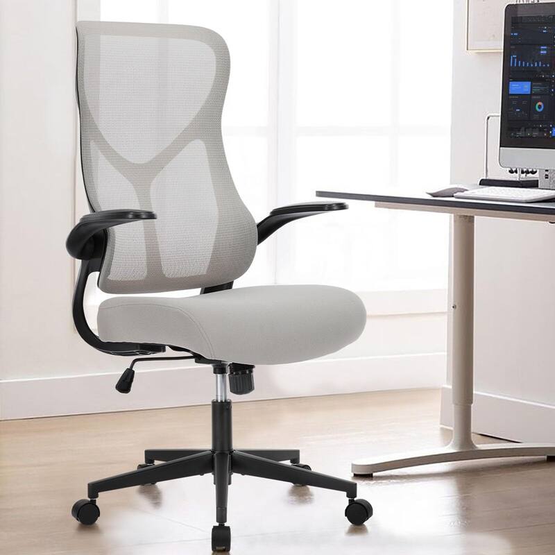 High Back Mesh Ergonomic Swivel Rolling Office Chair with Headrest with Flip-up Arms for Conference Room - Grey