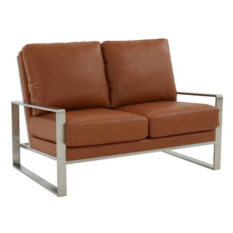 Leisuremod Jefferson Modern Design Leather Loveseat With Silver Frame - 53.1