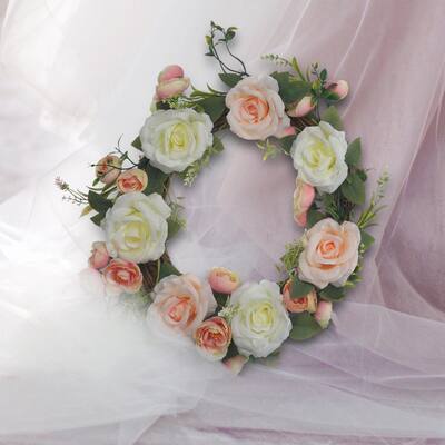 Christmas Wreath, Artificial Simulation Rose Flowers Garland Wreath - Green
