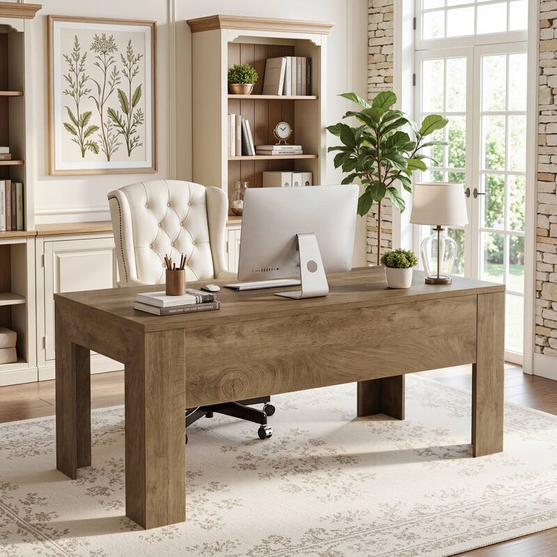 Modern Executive Desk with Large Tabletop, 63-Inch Office Desk, Computer Desk, Long Workstation for Home Office