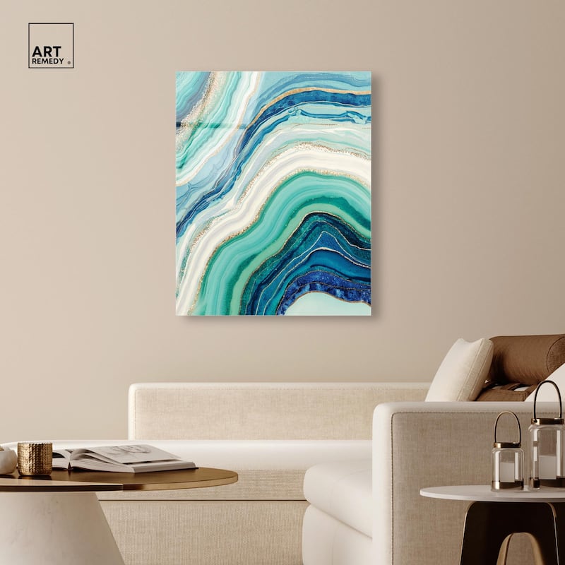 Blue Green Abstract Agate I Acrylic by Art Remedy, Ready to Hang