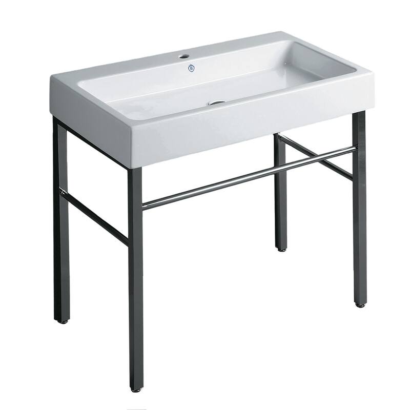 Whitehaus Britannia Large Rectangular Sink Console with Front Towel - White / Chrome - White / Chrome