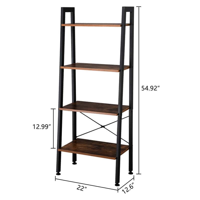 4 Tiers Industrial Ladder Bookcase Storage Rack Shelf Brown