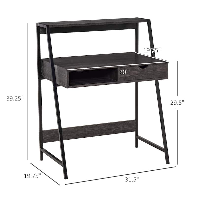 Particle Board and Steel Computer Desk with Shelves and Drawer