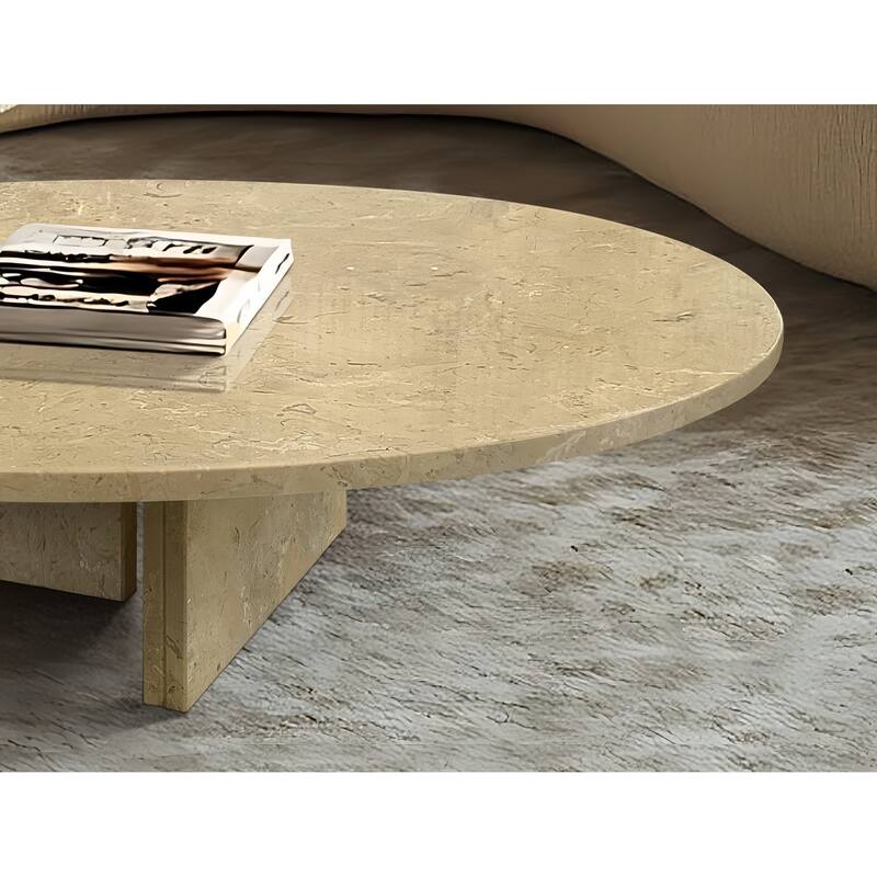 Roomfitters Round Marble Coffee Table, Natural Stone Living Room Table, Solid Marble Low Profile Design