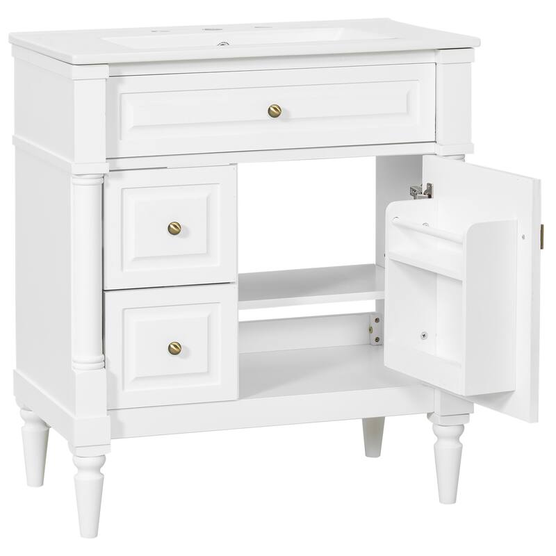 Roomfitters 30" Bathroom Vanity with Sink, Solid Wood Frame, Flip Drawer, 2 Drawers & Door Rack