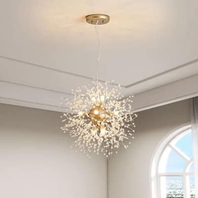 Liria 8-Light Brushed Champagne Silver Clear Beads Firework Chandelier - 7