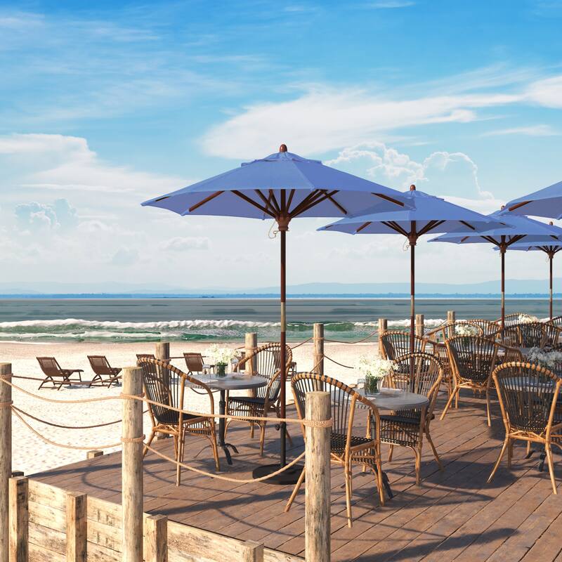 California Umbrella 7.5' Round Marenti Wood Frame Patio Umbrella with Pacifica Fabric, Base Not Included - Capri