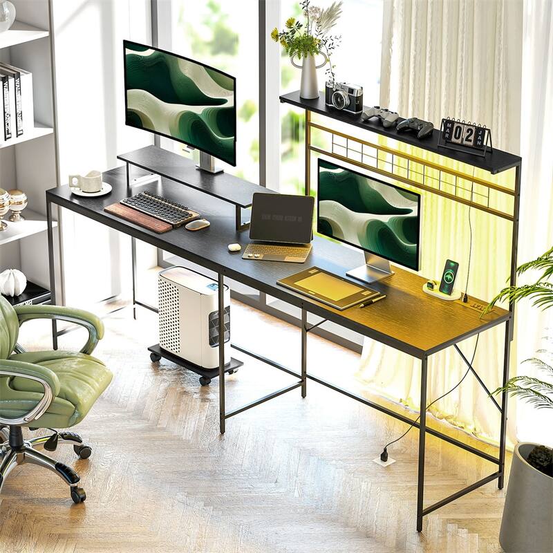 Modern L-Shaped Gaming Desk with Adjustable RGB Lighting and Rolling Keyboard Shelf USB Port