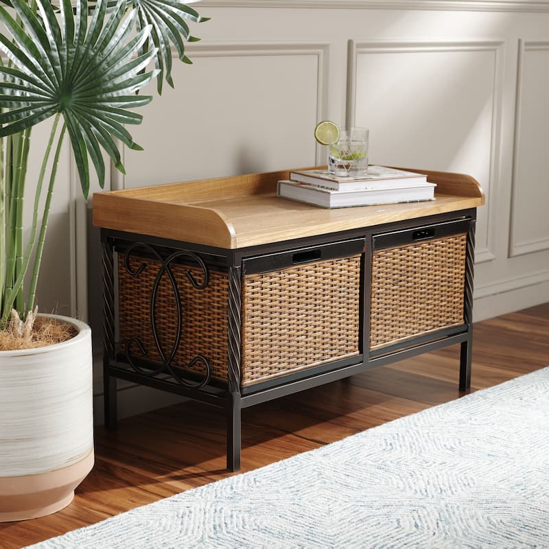 SAFAVIEH Vasilija Antique Pewter/ Light Ash Storage Bench - 33" x 15.7" x 20" - 33Wx16Dx20H - Antique Pewter/Oak