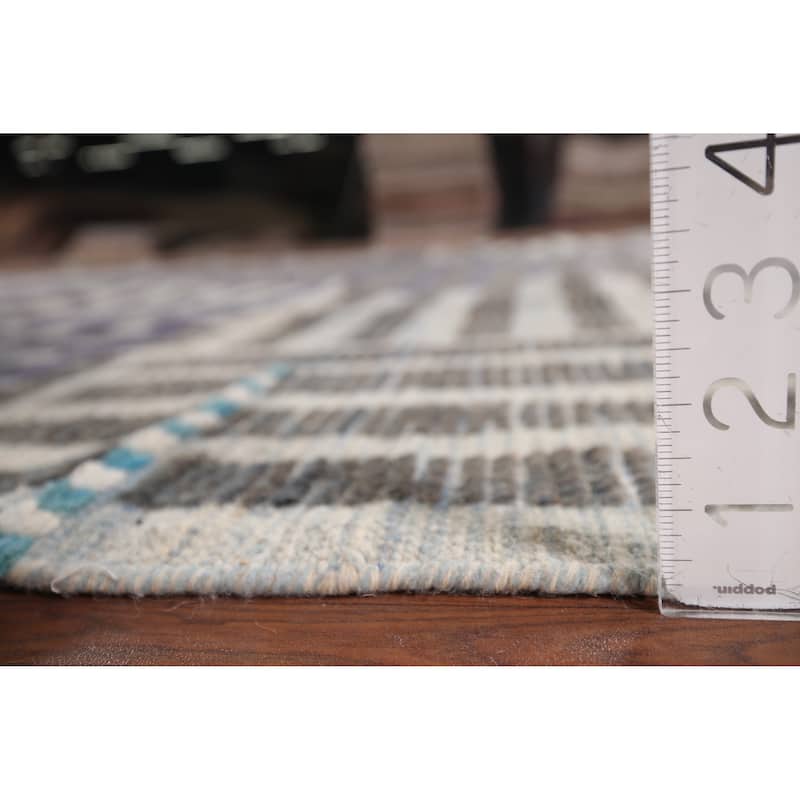 Striped Checkered Moroccan Oriental Area Rug Handmade Wool Carpet - 8'0"x 10'9"