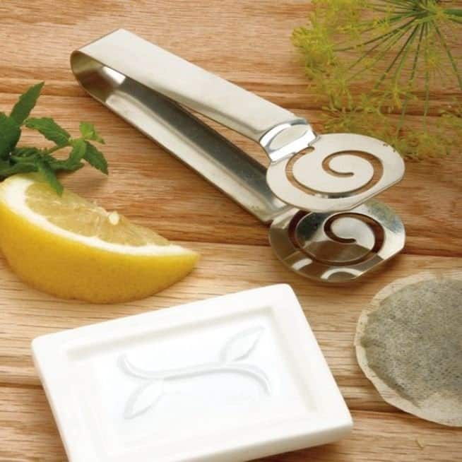 Norpro 5.25" Decorative Swirl Stainless Steel Tea Bag Squeezer Tongs - No Drips