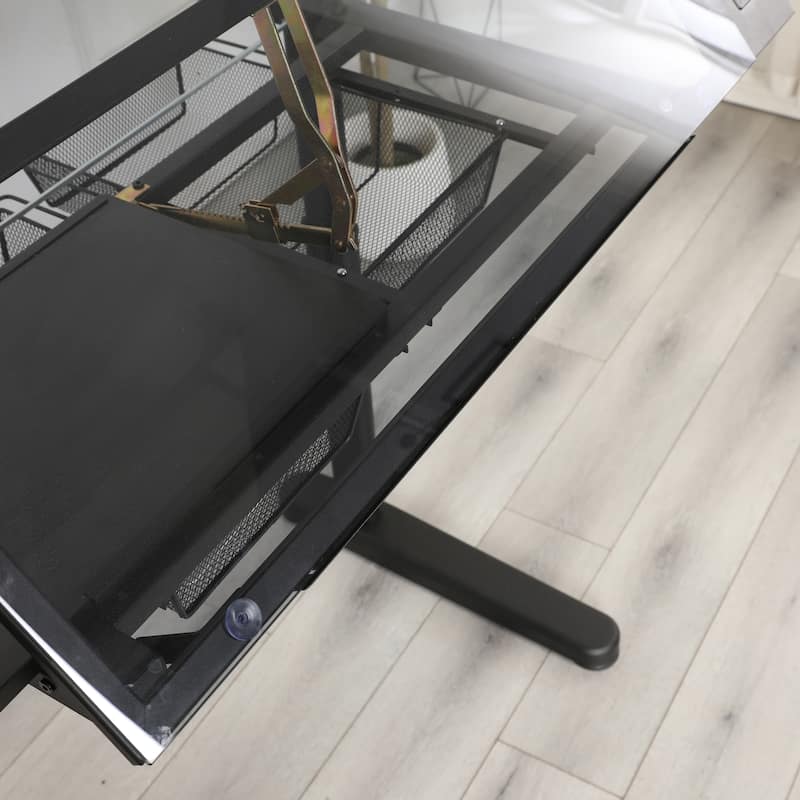 Hand Crank Adjustable Drafting Table Drawing Desk with 2 Metal Drawers, Art Desk Craft Desk Drafting Desk Sketching Table