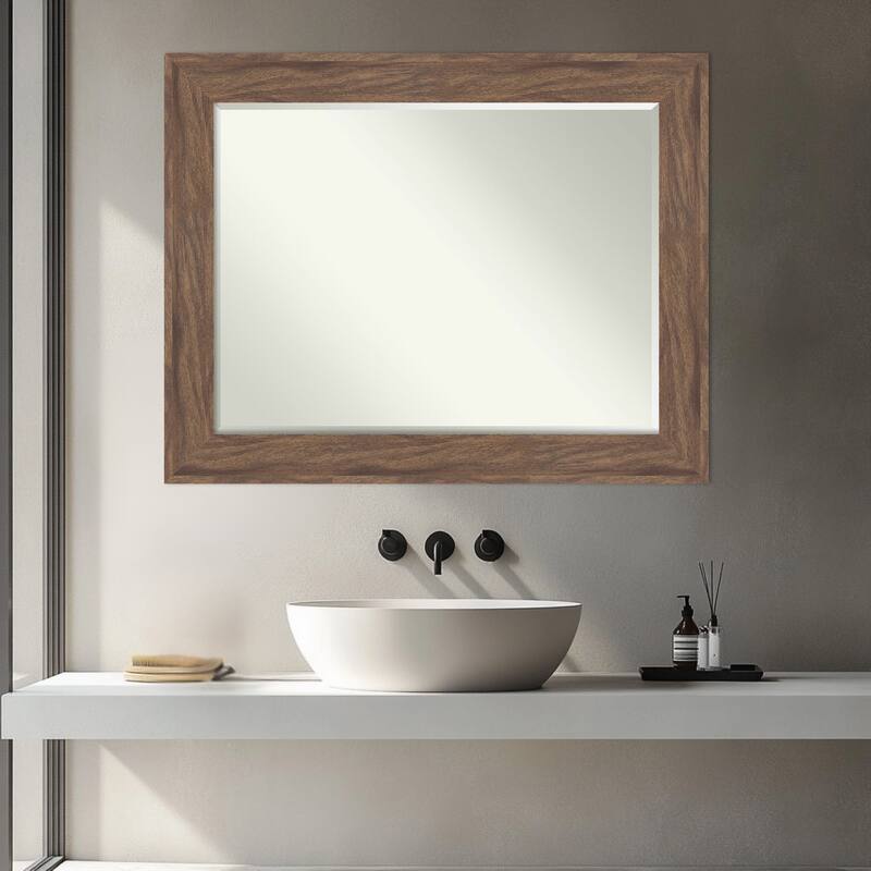 Pia Half-Inch-Bevel Framed Bathroom Vanity Wall Mirror - Pia Medium Brown - 23 x 29 in