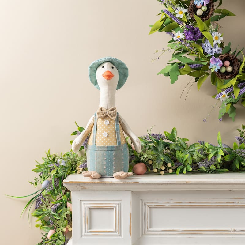 Glitzhome Easter Fabric Girl Boy Bunny Duck Shelf Sitters or Standing Figurines Decor