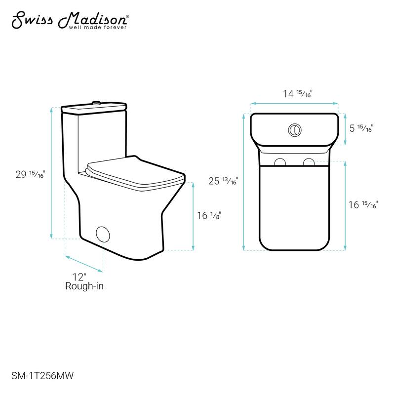Carre One Piece Square Toilet Dual Flush 1.1/1.6 Gpf In Matte White - 25.79" x 14.96" 29.92"