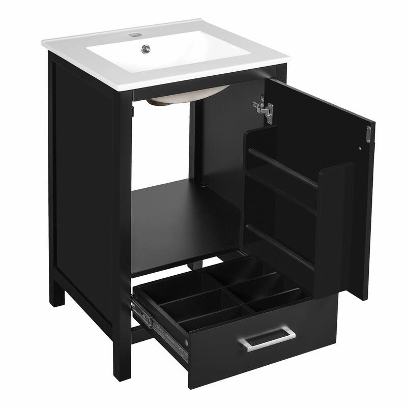 Modern Bathroom Vanity with Ceramic Sink - Soft-Close Drawers, Door Organizer, Divider Drawer