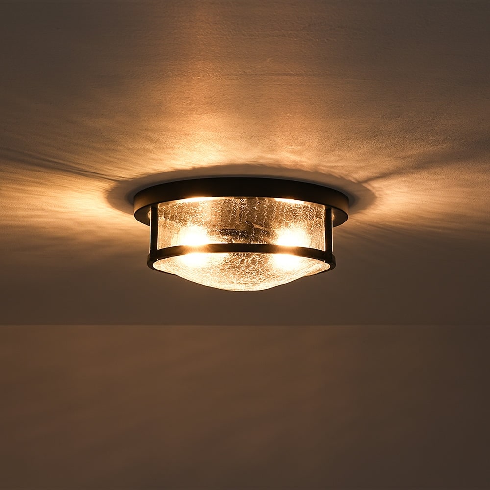 Modern 2-Light Crackle Textured Glass Flush Mount Ceiling Light