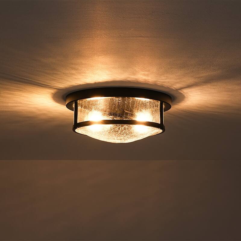 Modern 2-Light Crackle Textured Glass Flush Mount Ceiling Light 11.8in