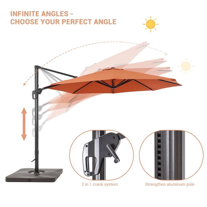 LIVOOSUN 11ft Patio Offset Umbrella Cantilever Umbrella with Base