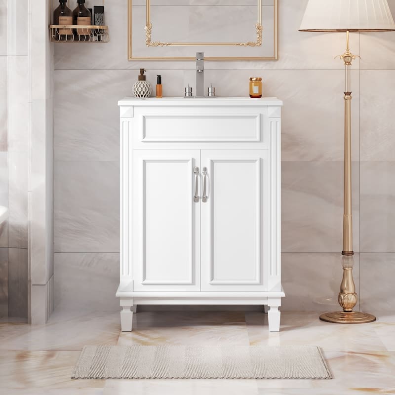 24'' Freestanding Bathroom Vanity with White Integrated Ceramic Sink - 24'' x 18.4'' x 33.8'' - White