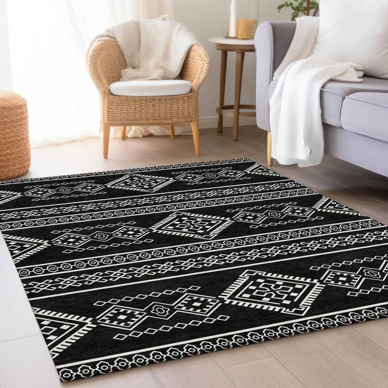 Premium Washable Super Soft Boho Globe Mayfield Rug - Black - 8' x 10'