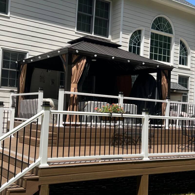 PURPLE LEAF Outdoor Gazebo Aluminum Frame Galvanized Steel Hardtop Gazebo with Bulbs