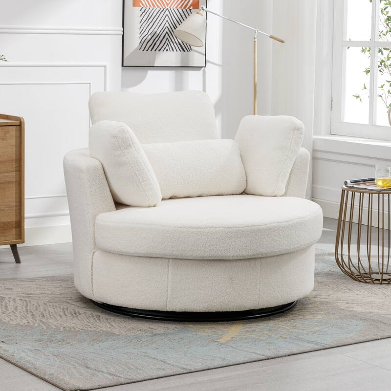 Swivel Accent Barrel Chair and Half Swivel Sofa With 3 Pillows 360 Degree Swivel Round Sofa - Ivory