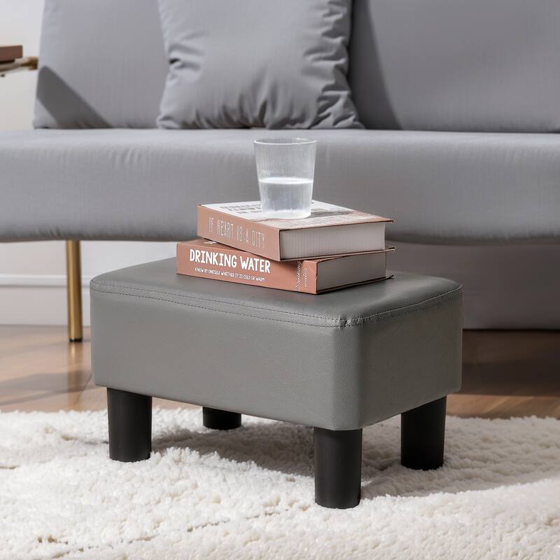 Javlergo Small Footstool Ottoman, PU Leather Footrest with Legs, Rectangle Padded Seat