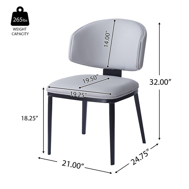 Roomfitters Modern PU Leather Dining Chairs with Metal Legs, Crescent Back Upholstered Side Chair, Gray Set of 2
