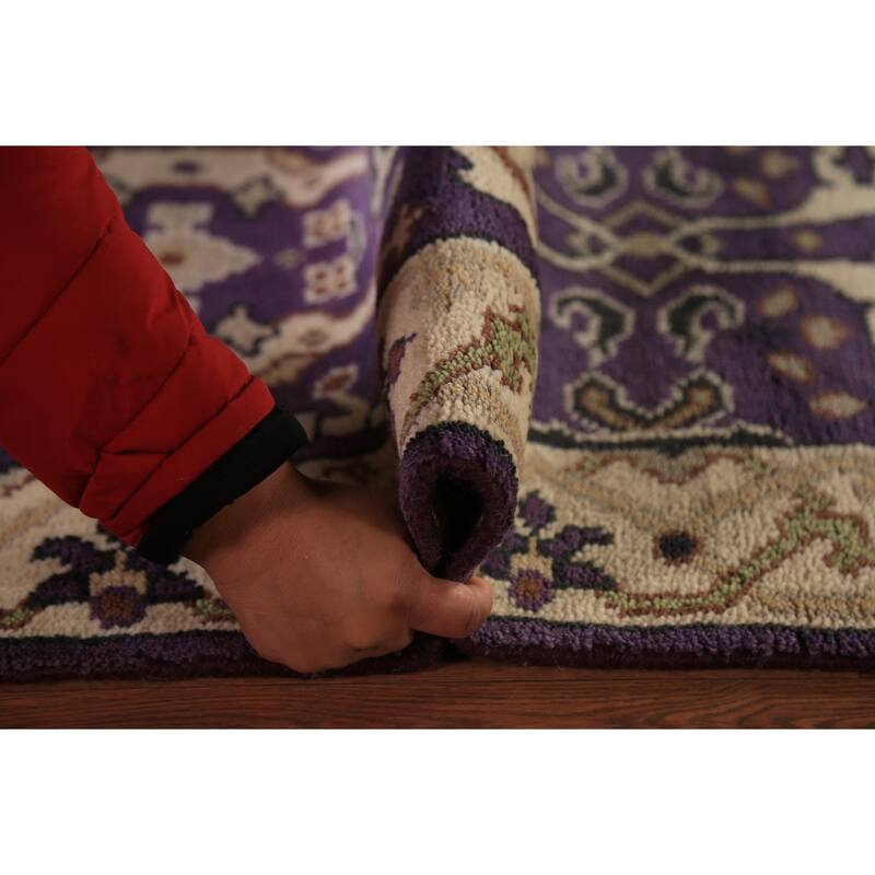 Purple Oushak Oriental Runner Rug Hand-Knotted Wool Carpet - 2'7" x 10'0"